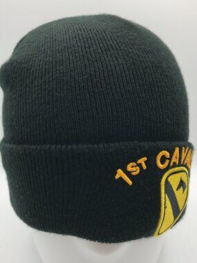 Adult's Black Embroidered 1st Cavalry Beanie Knit Cap